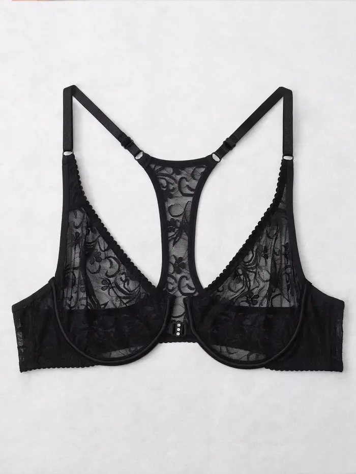 Soutien-gorge pour femmes à boutonnière avant, en dentelle, avec armatures, broderie élégante, dos m