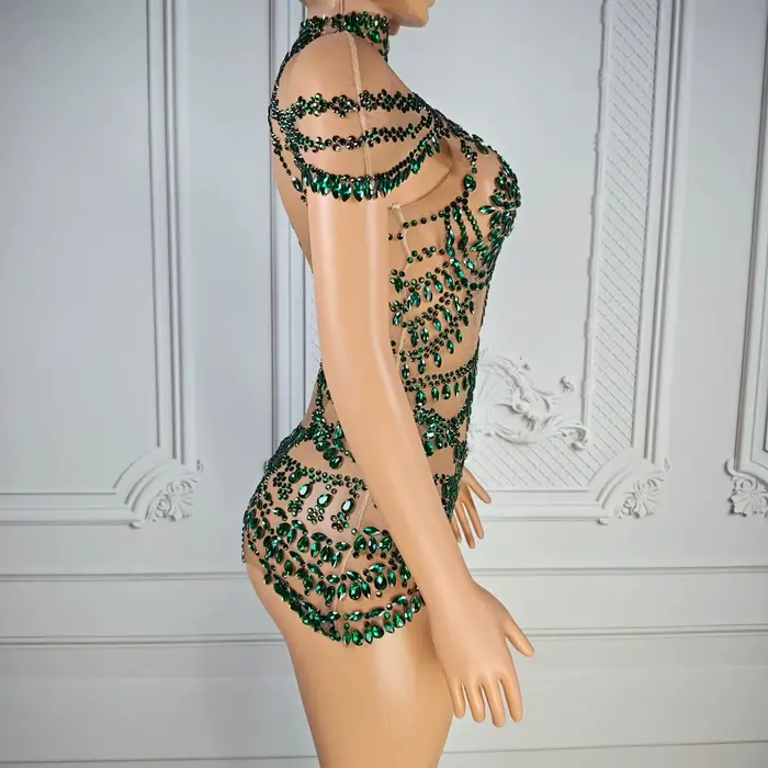 Lesklý drahokam trikot pro ženy, sexy, pletené průhledný, pro večer, taneční show, jevištní kostým pro zpěváka a tanečníka