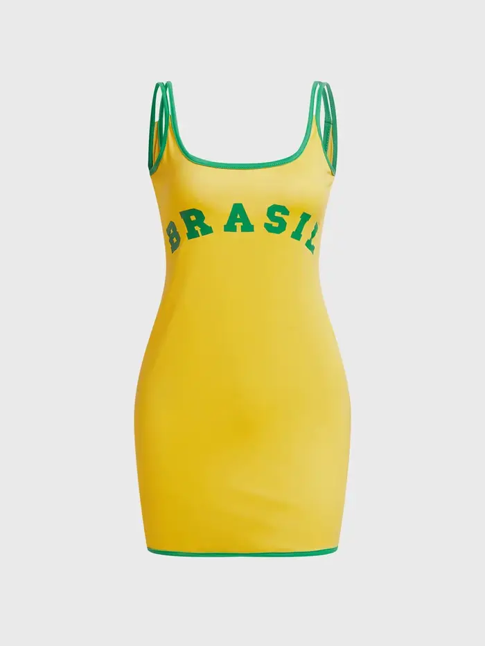 BRASCanon-Mini žluté šaty s potiskem písmen pro ženy
