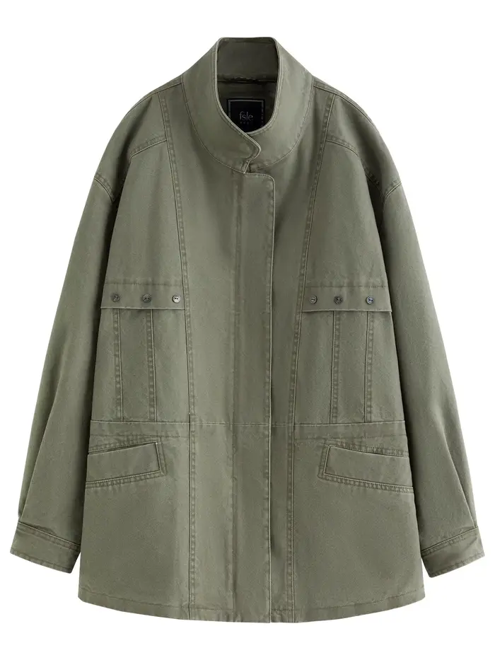 FSLE【Série Premium】Veste Courte Cargo Rétro Femme Printemps 2026 Col Montant Style Urbain Oversize