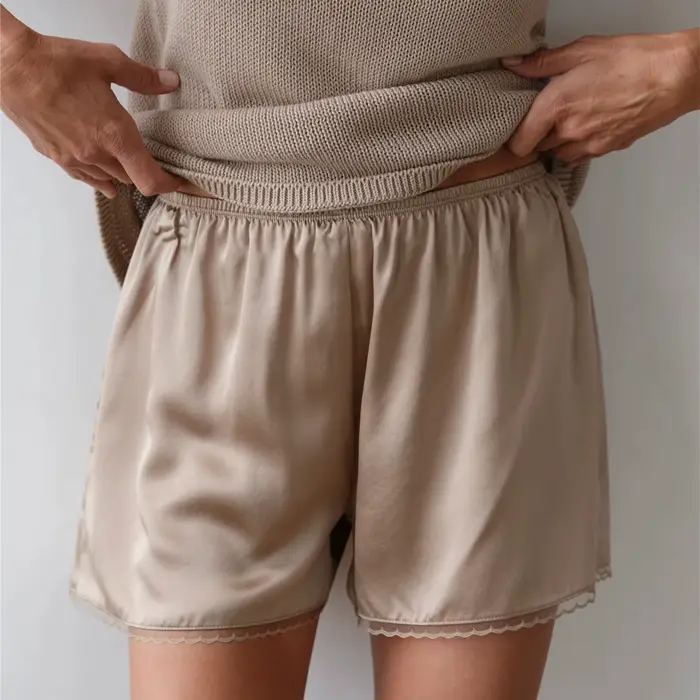 Jupons pour femmes, demi-glissement, culotte en Satin, garniture en dentelle, jambes larges, soyeux, bas de pyjama, vêtements de maison quotidiens décontractés
