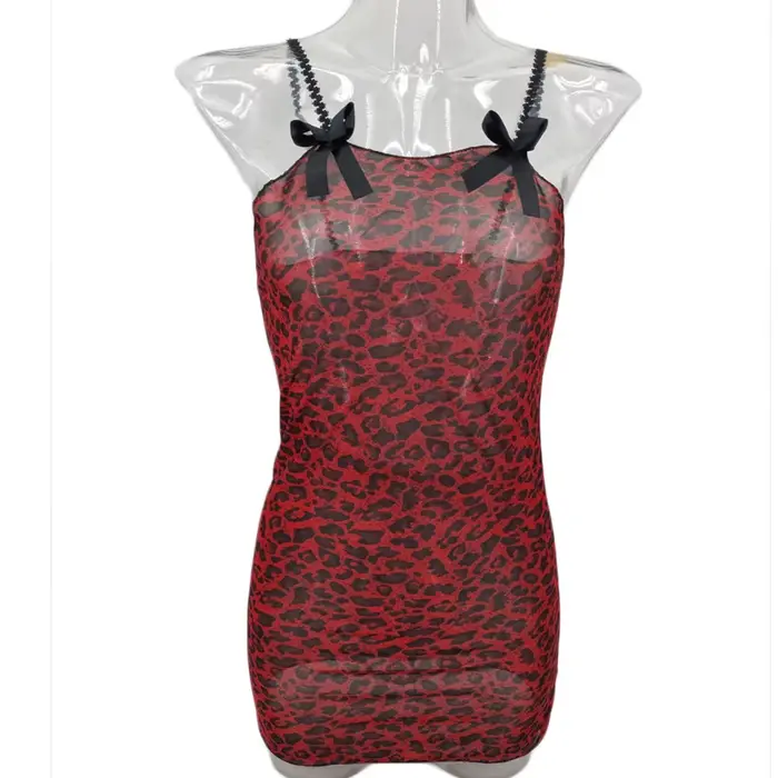 Sexy leopard noční košile pro ženy, ramínko špagety, punčocháče, noční prádlo, elastický, tenký, nahý, domácí oblečení, noční košile, ležérní oblečení