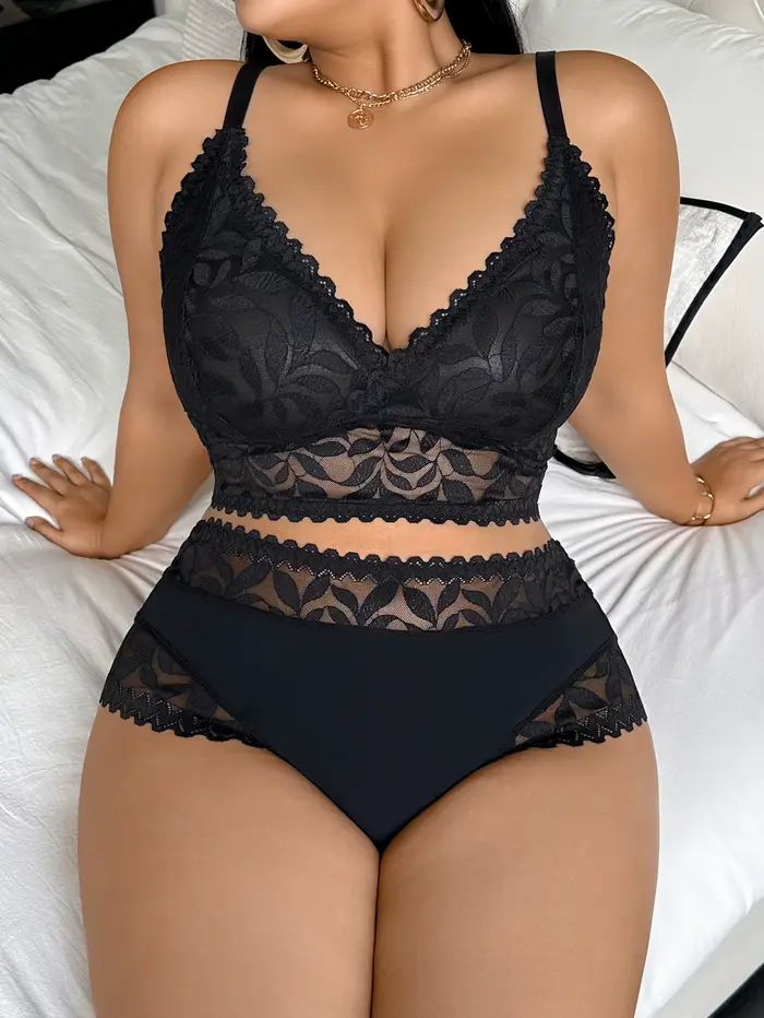 Ensemble de lingerie sexy en dentelle florale pour femmes de taille plus grande XL-4XL occasions spéciales