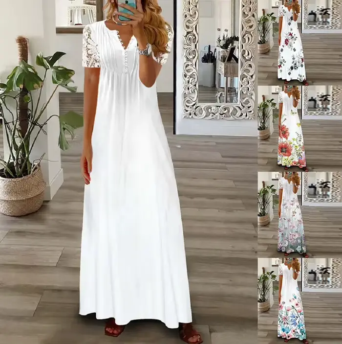 Bef123-Robe à volants en dentelle pour femmes, boutons, style Boho, vintage, élégante, fête, grande,