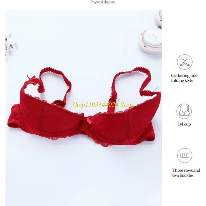 Dámské Balconette podprsenka s Push Up efekt 1/4 Cup kosticemi krajkové podprsenky nízké řez podprsenka mašle Shelve podprsenka spodní prádlo podprsenka