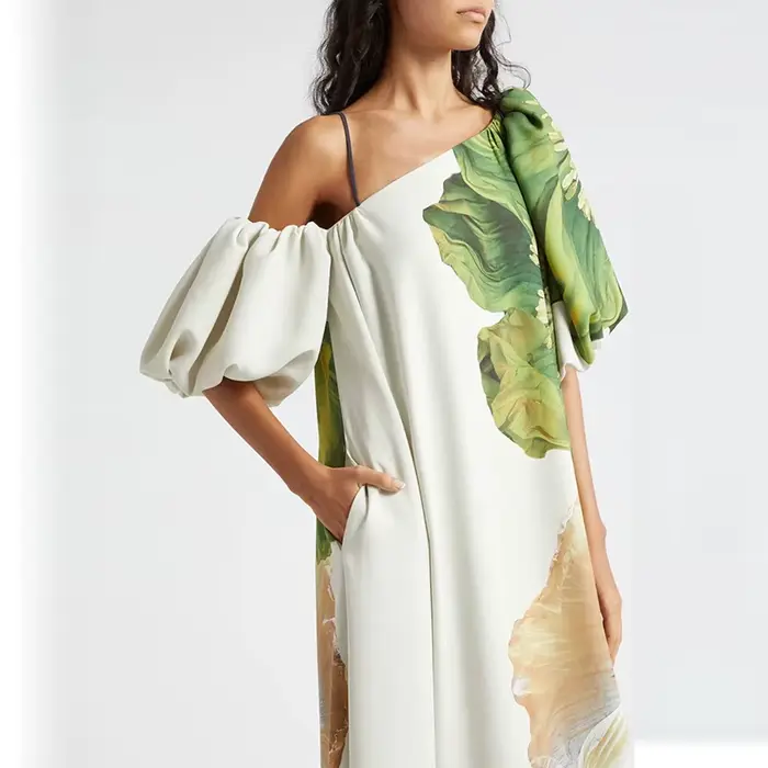Sexy dame col incliné taille haute Robe Robe plage vacances fleur imprimé tenue décontractée printem