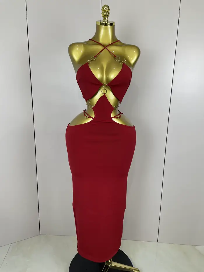 Sexy licou évider sans manches noir rouge moulante longue robe de pansement 2025 femmes célébrer élé
