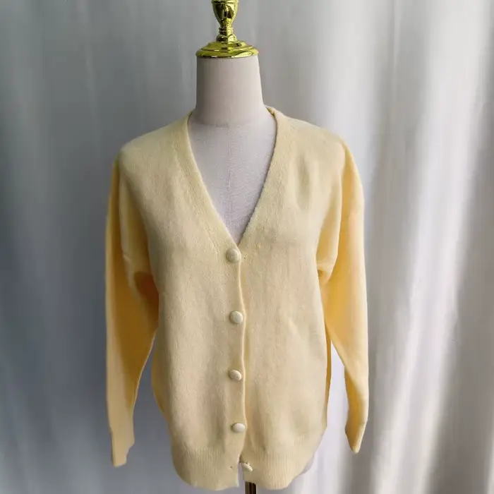Ezgaga pletený cardigan pro ženy podzim zima móda volný střih jednobarevný výstřih do V svrchní oděv zkrácený svetr vintage měkký
