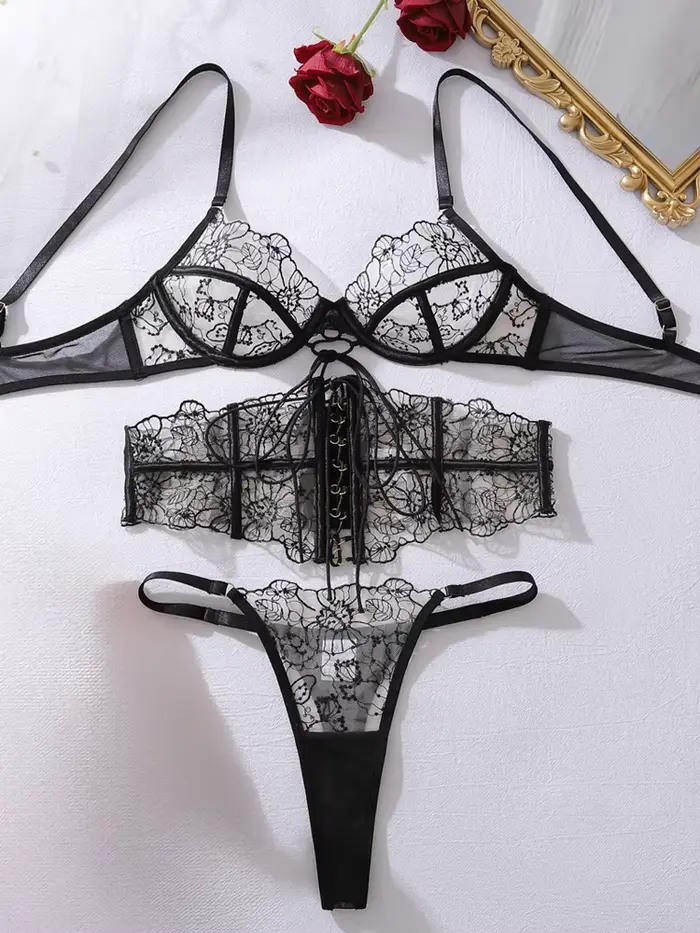 Belamimi vyšívaná krajková podprsenka, design průhledný, hluboký výstřih, pohodlné nošení a elegantní styl, který zvyšuje křivky