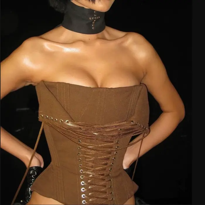 Fishbone korzet s lanovou kravatou, sexy bez ramínek košilka, letní móda, Y2k namontován Bustier, dámské tílko, bez rukávů vesta