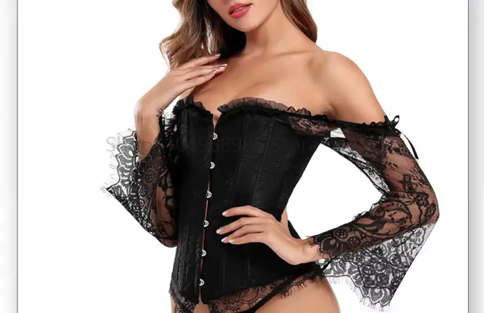 Gotické korzety pro ženy, viktoriánská halenka, holá ramena, květinový vzor, dlouhé rukávy, krajka-up, středověký korzet, Bustier, černá, červená