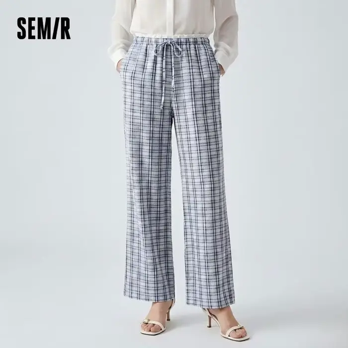 Dámské Semir kárované kalhoty, ležérní styl, bavlna a polyester směs materiál, délka podlahy, šňůrky, Occa