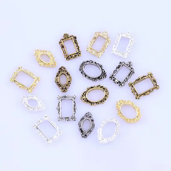 50 pièces cadres d'art d'ongle 4 formes modèles bricolage breloques en alliage pour accessoires d'on