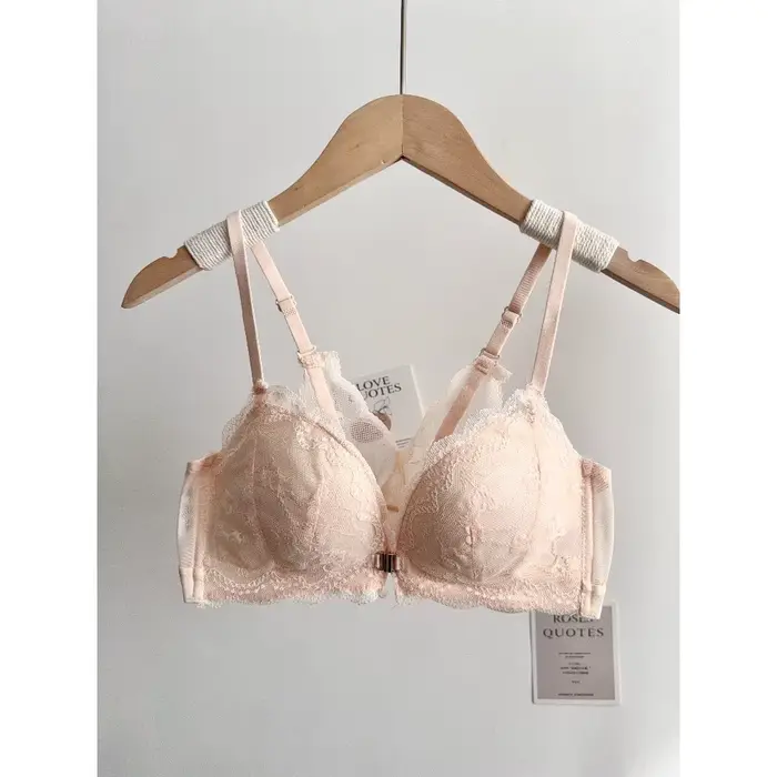 Ensemble de soutien-gorge en dentelle pour femmes à petite poitrine, fermeture frontale, sans armatures, dos élégant, push-up, lingerie douce pour tous les jours, taille 32-38AB