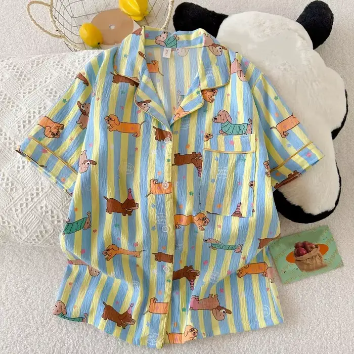 Pyjamas Kawaii Etoiles Pot de Chien Court Femme Occasions Spéciales Douceur Été