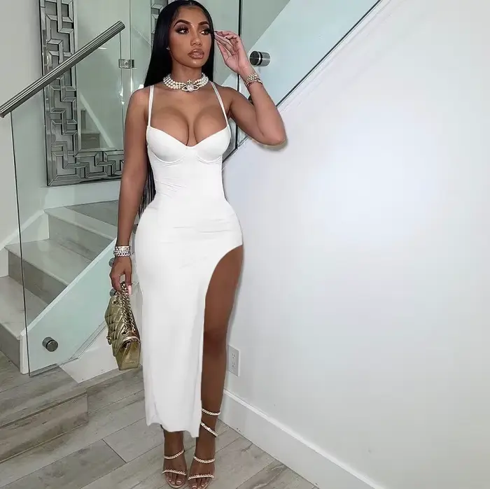 Robe de Soirée Sexy à Bretelles Spaghetti pour Femme, Tenue Élégante à Fente Haute, Dos aux, Slim, T