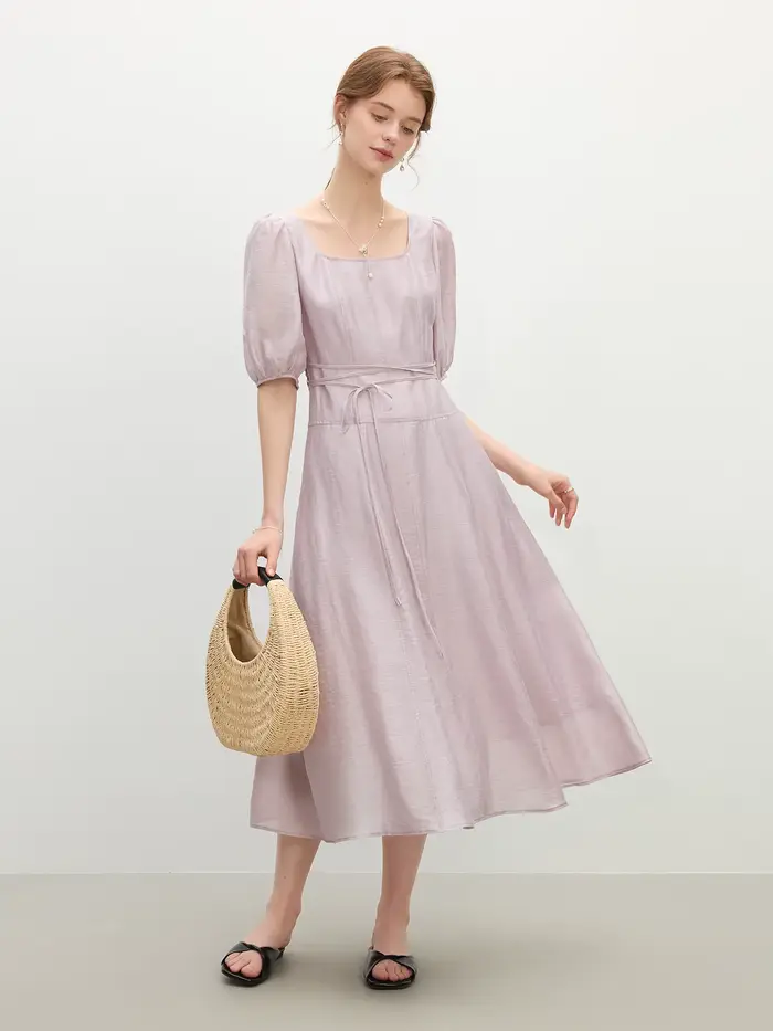 FSLE manches bouffantes col carré robe de Style français pour les femmes 2025 été nouveauté romantiq