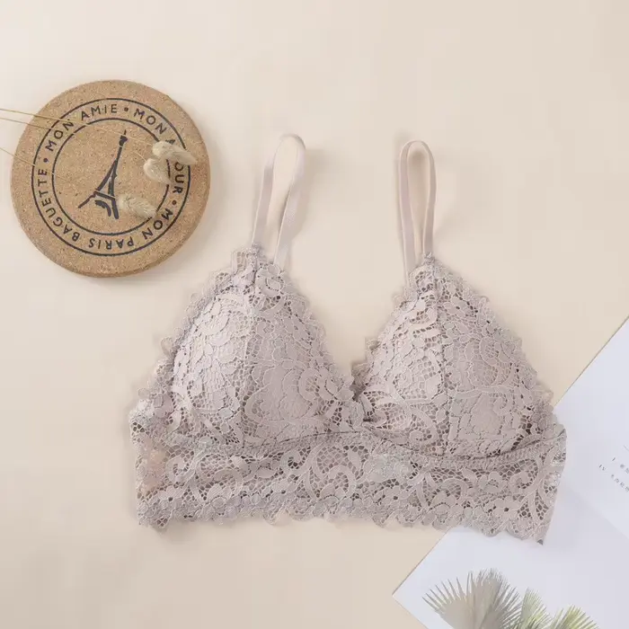 Bralette triangle pour femme, style français, soutien-gorge sans fil, lingerie sexy, soutien-gorge r