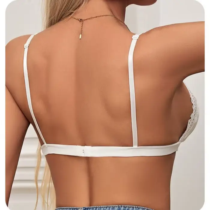 Květinové krajkové bralette s dvojitým ramínko a výstřihem do V pro ženy, vroubkovaný okraj, podprsenka bez kostic, sexy spodní prádlo, zapínání na háček na zádech, denní intimky S-L