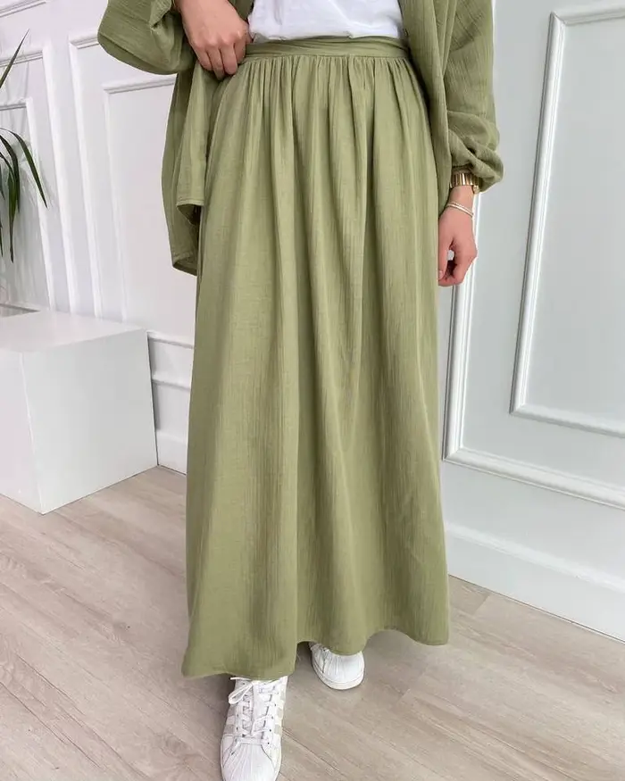 Robe musulmane pour femme, ensemble deux pièces, tenue pour femme, manches bulles, chemise élégante,