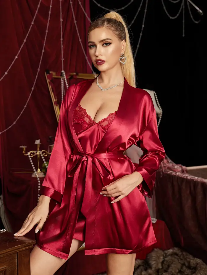 Robe et chemise de nuit décorées en dentelle, édition limitée pour la saint-valentin, ensemble deux pièces, vêtements de maison doux, Sexy et élégants et romantiques