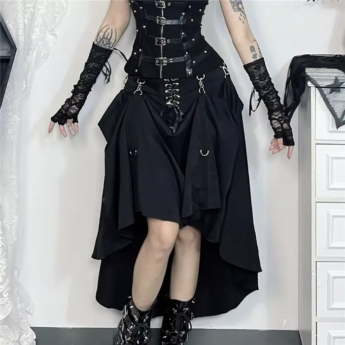 Goth Streetwear jupe gothique femmes Harajuku Emo Alternative Grunge taille haute pansement a-ligne 