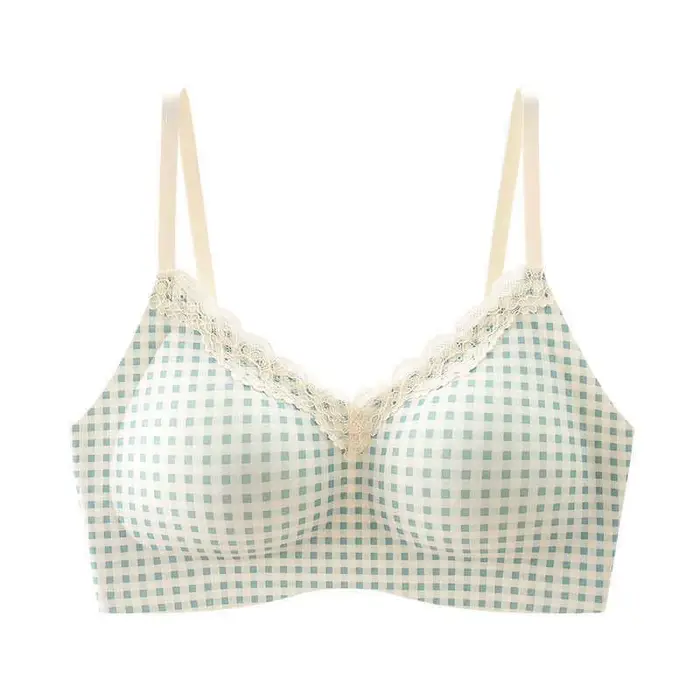 Soutien-gorge en dentelle élégante à imprimé floral pour femmes, style ado, petite poitrine, push-up, anti-affaissement, sans coutures, bretelles ajustées