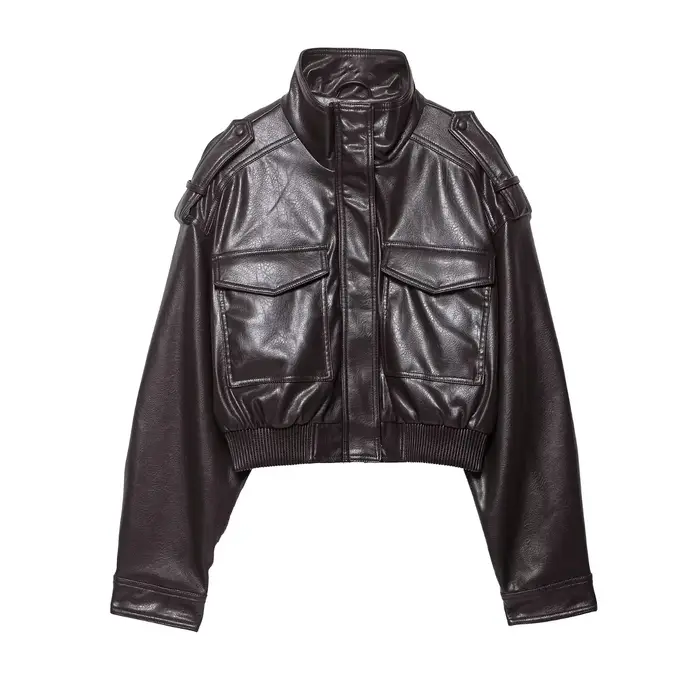 Nové krátké ležérní bundy z chic umělé kůže pro ženy