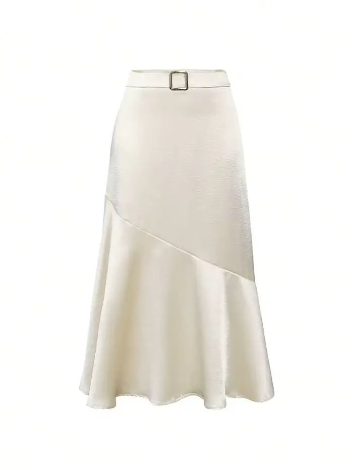Demi-jupe trapèze en Satin pour femmes, nouveau Design Premium, élégant, couleur Pure, ceinture, col