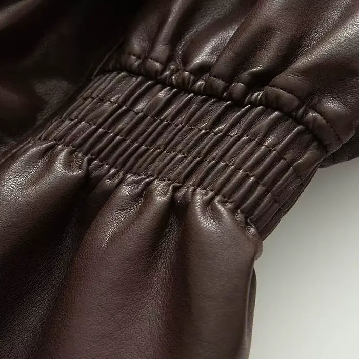 Veste en cuir Pu pour femme, manteau chaud marron avec fermeture éclair, décontracté, revers, taille