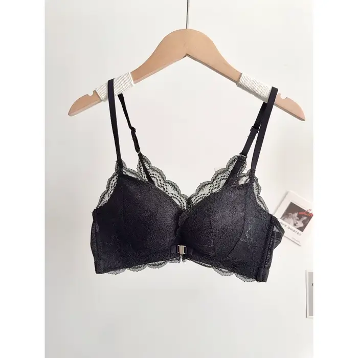 Ensemble de soutien-gorge en dentelle pour femmes à petite poitrine, fermeture frontale, sans armatures, dos élégant, push-up, lingerie douce pour tous les jours, taille 32-38AB