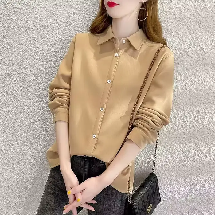 Chemise en Velours Côtelé à Manches sulfpour Femme, Vêtement Chaud et Décontracté, de Couleur Unie,