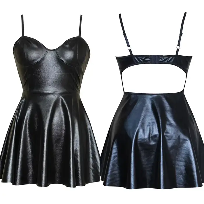 Femmes Lingerie Érotique En Cuir Noir Mini Robe Porno Costumes Discothèque Sexy Dames Robes Sexy Fête Clubwear Vêtements De Nuit