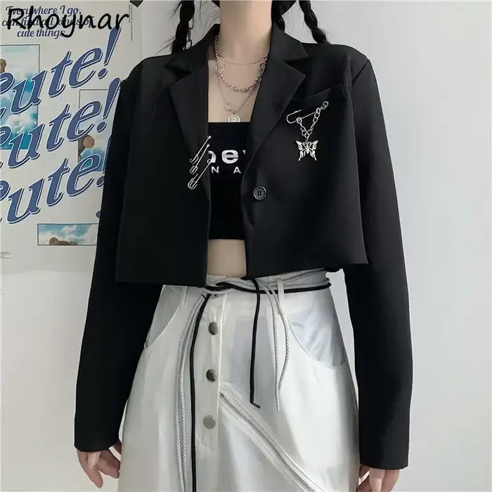 Cropped Blazers Femmes Designer JONotched Hipsters S-3XL Jeunesse Automne Ulzzang Streetwear Personn