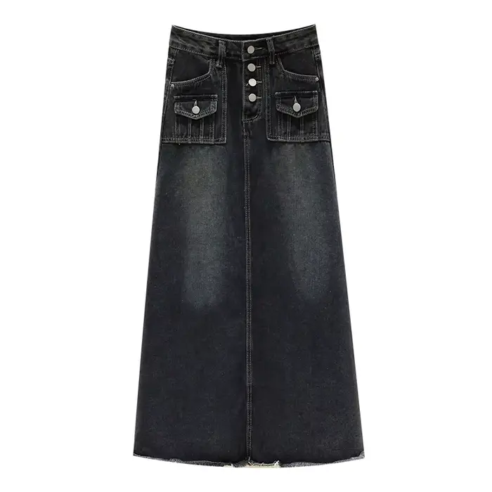 S-5XL Nouveau Vêtement de rue Jupe en jean Printemps Été Mode Ourlet effiloché Poche Taille haute Lo