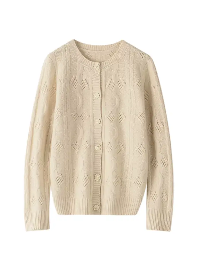 ADE-WhatsApp-Pull en cachemire de style vintage creux pour femmes, cardigan à col rond, tricots 100%