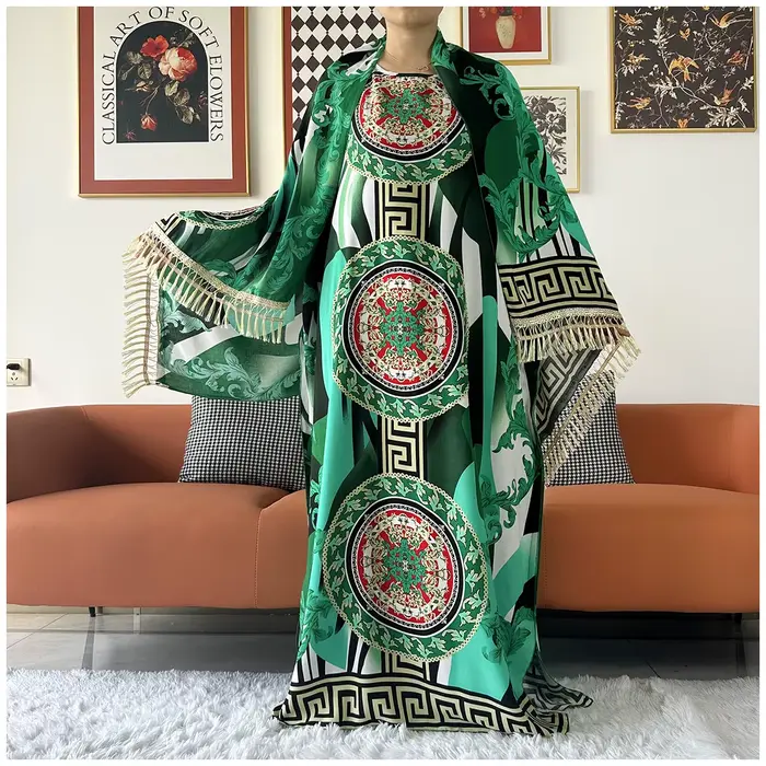 Caftan en coton imprimé floral africain Dashiki pour femmes, robes Maxi décontractées d'été avec gra