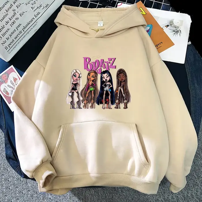 Sweat-shirt Bratz à manches longues pour femme, haut à capuche, décontracté, Streetwear graphique, à