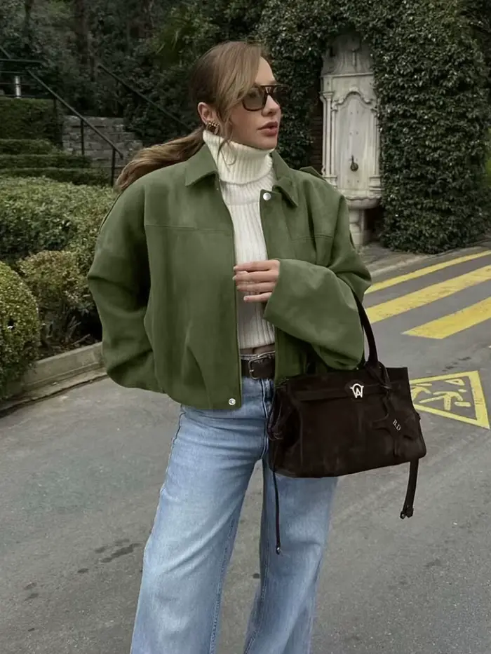Dámská letecká bunda s netopýřími rukávy a zipem, ležérní top