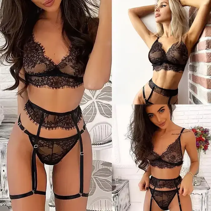 Ensemble de lingerie sexy pour dames, soutien-gorge chaud, culotte, sous-vêtements, jarretière creuse, rouge, vêtements de même, 7.0